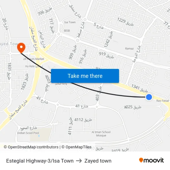 Esteglal Highway-3/Isa Town to Zayed town map