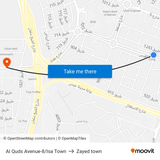 Al Quds Avenue-8/Isa Town to Zayed town map