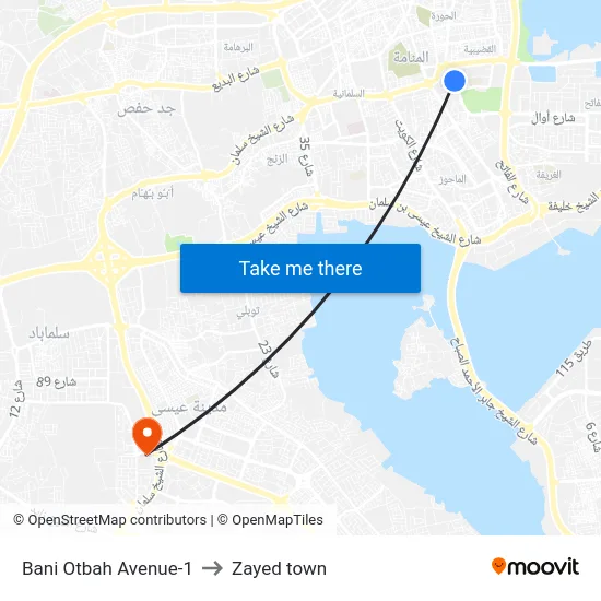Bani Otbah Avenue-1 to Zayed town map