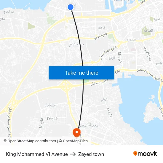 King Mohammed VI Avenue to Zayed town map