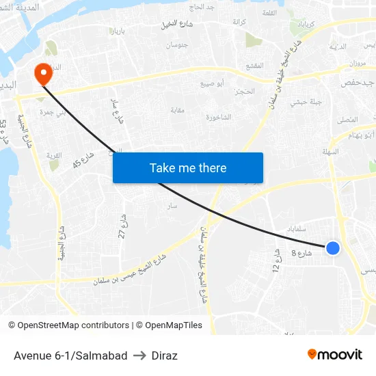Avenue 6-1/Salmabad to Diraz map