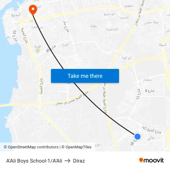 A'Ali Boys School-1/A'Ali to Diraz map