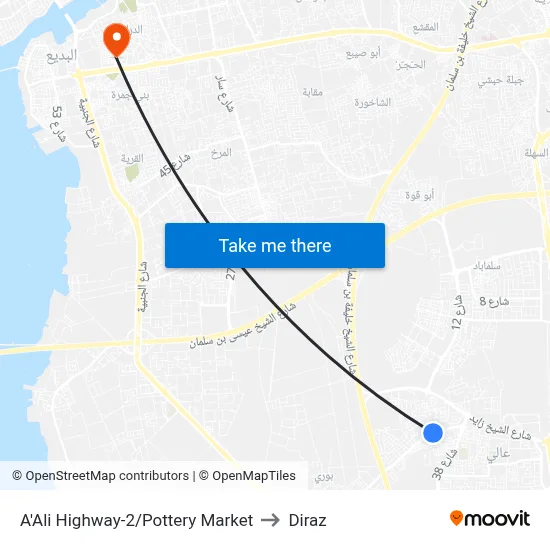 A'Ali Highway-2/Pottery Market to Diraz map