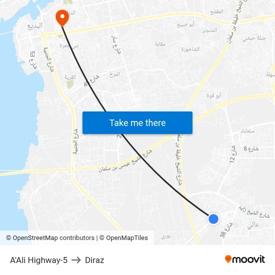 A'Ali Highway-5 to Diraz map