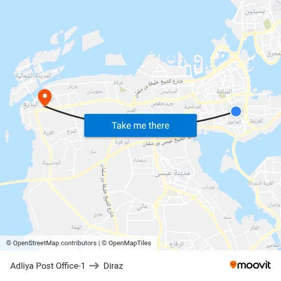 Adliya Post Office-1 to Diraz map