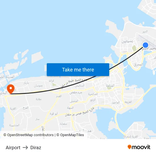Airport to Diraz map