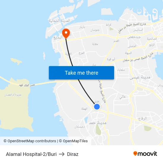 Alamal Hospital-2/Buri to Diraz map