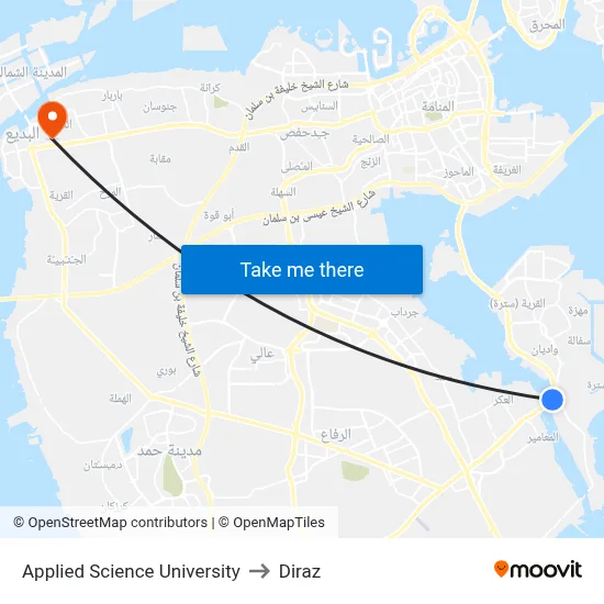 Applied Science University to Diraz map