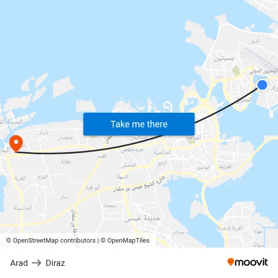 Arad to Diraz map