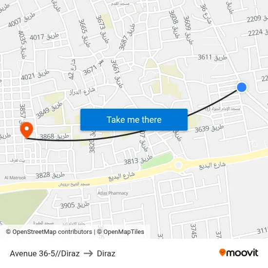 Avenue 36-5/Diraz to Diraz map