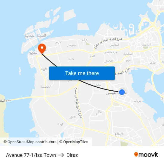 Avenue 77-1/Isa Town to Diraz map