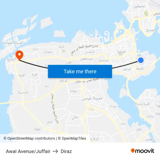 Awal Avenue/Juffair to Diraz map