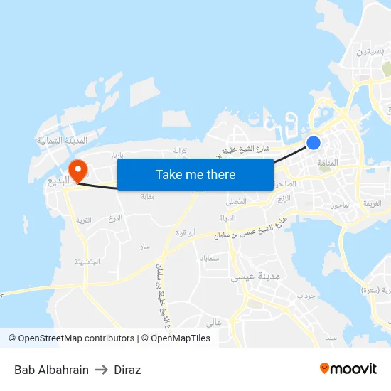 Bab Albahrain to Diraz map