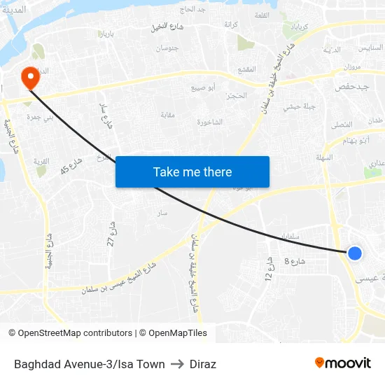 Baghdad Avenue-3/Isa Town to Diraz map