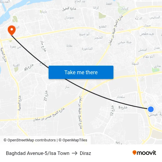 Baghdad Avenue-5/Isa Town to Diraz map