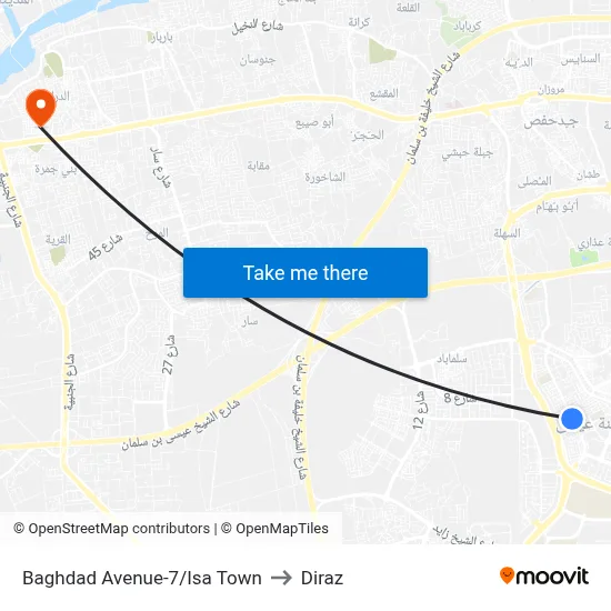 Baghdad Avenue-7/Isa Town to Diraz map
