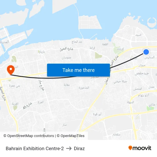 Bahrain Exhibition Centre-2 to Diraz map