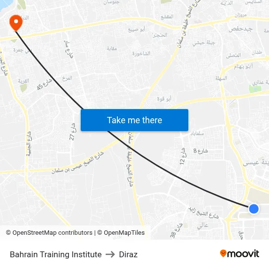 Bahrain Training Institute to Diraz map
