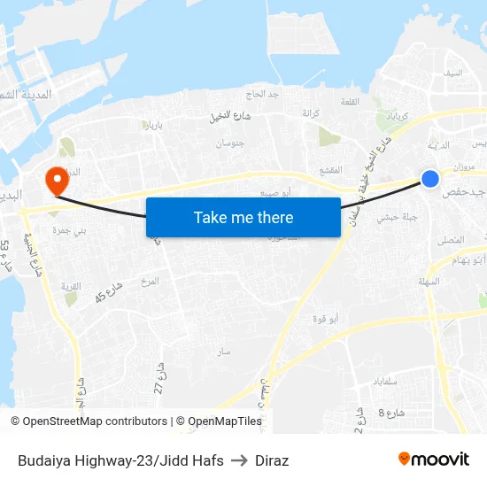 Budaiya Highway-23/Jidd Hafs to Diraz map