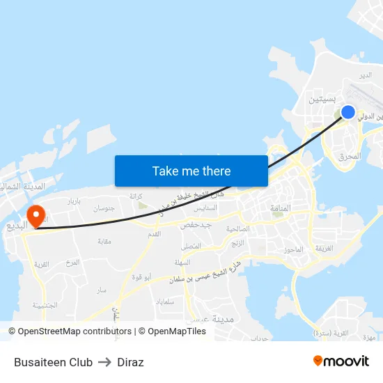 Busaiteen Club to Diraz map