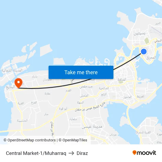 Central Market-1/Muharraq to Diraz map