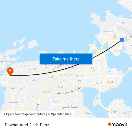 Dawhat Arad-2 to Diraz map