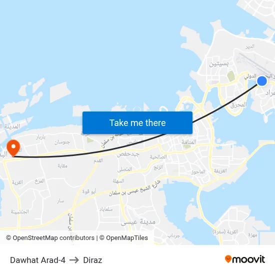 Dawhat Arad-4 to Diraz map