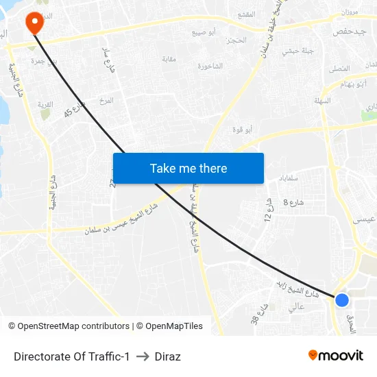 Directorate Of Traffic-1 to Diraz map