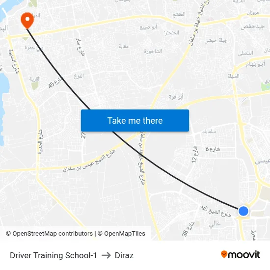 Driver Training School-1 to Diraz map