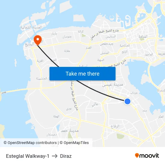 Esteglal Walkway-1 to Diraz map
