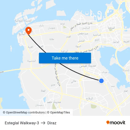 Esteglal Walkway-3 to Diraz map