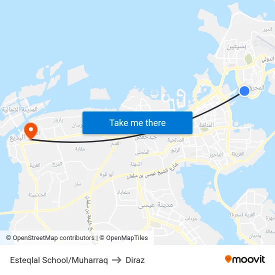 Esteqlal School/Muharraq to Diraz map