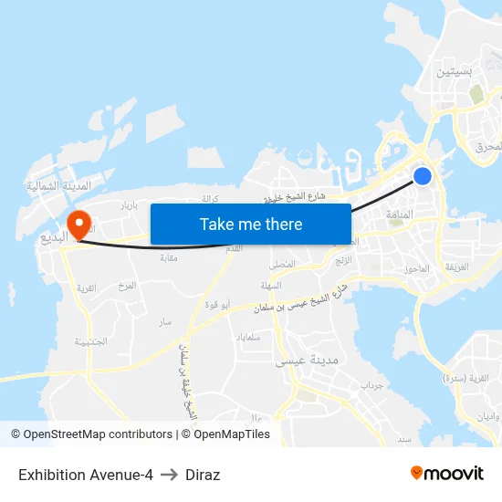 Exhibition Avenue-4 to Diraz map