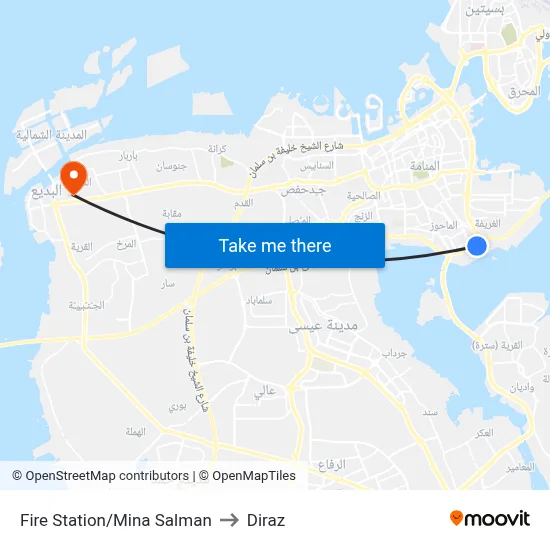 Fire Station/Mina Salman to Diraz map