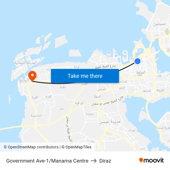 Government Avenue-1/Manama Centre to Diraz map