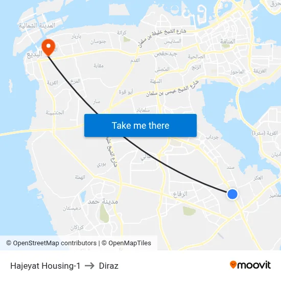 Hajeyat Housing-1 to Diraz map