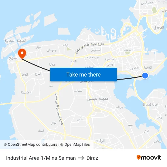 Industrial Area-1/Mina Salman to Diraz map
