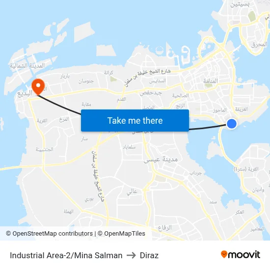 Industrial Area-2/Mina Salman to Diraz map