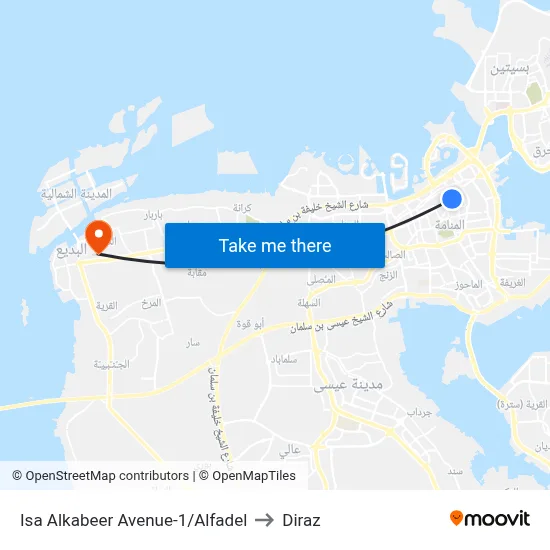 Isa Alkabeer Avenue-1/Alfadel to Diraz map