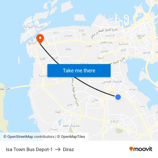 Isa Town Bus Depot-1 to Diraz map