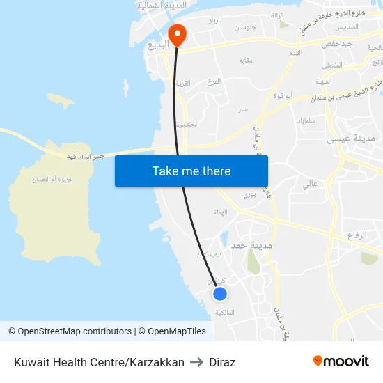 Kuwait Health Centre/Karzakkan to Diraz map