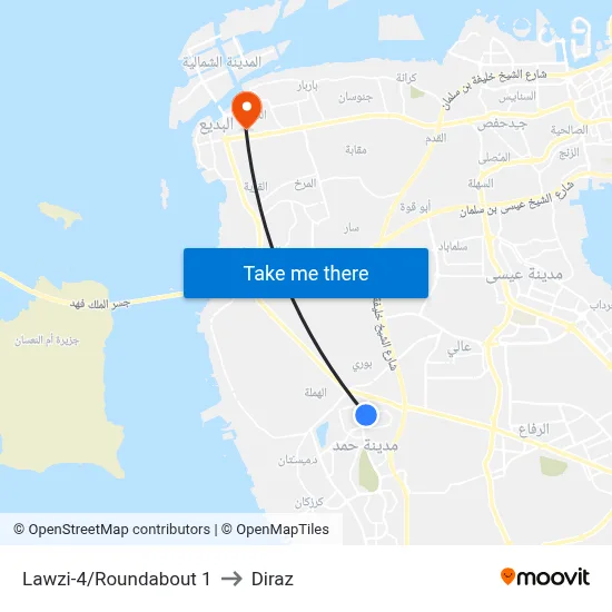 Lawzi-4/Roundabout 1 to Diraz map