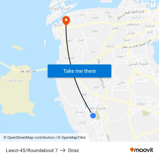 Lawzi-45/Roundabout 7 to Diraz map