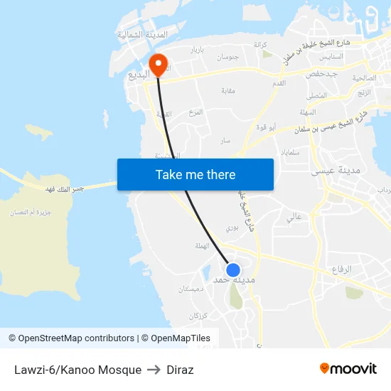 Lawzi-6/Kanoo Mosque to Diraz map