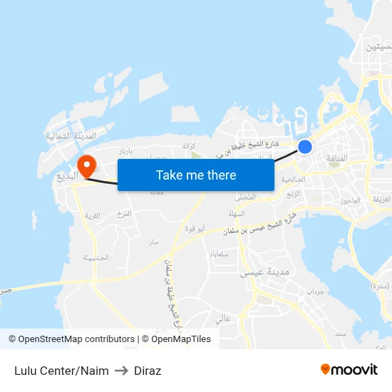 Lulu Center/Naim to Diraz map