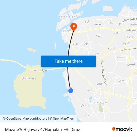 Mazare'A Highway-1/Hamalah to Diraz map