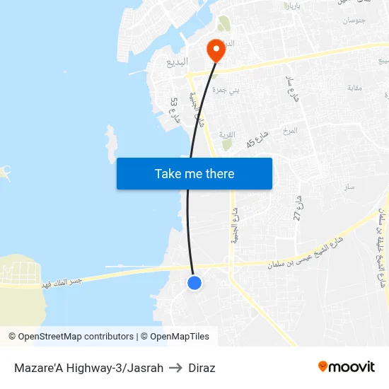 Mazare'A Highway-3/Jasrah to Diraz map
