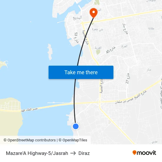 Mazare'A Highway-5/Jasrah to Diraz map