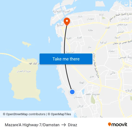 Mazarea Highway-7/Damstan to Diraz map