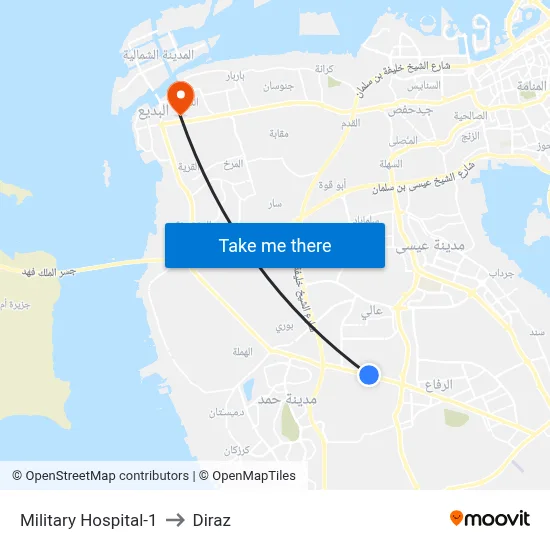 Military Hospital-1 to Diraz map